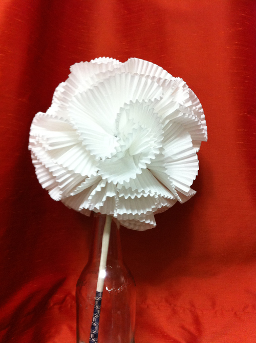 Finished Product! Pom Pom Centerpiece made from cupcake liners and Styrofoam