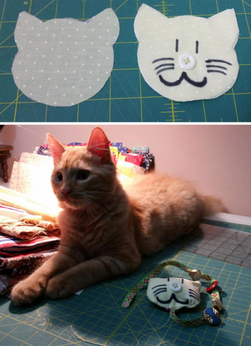 Craftcore Fidget Quilt Block 1 - simple stuffed cat with a button nose
